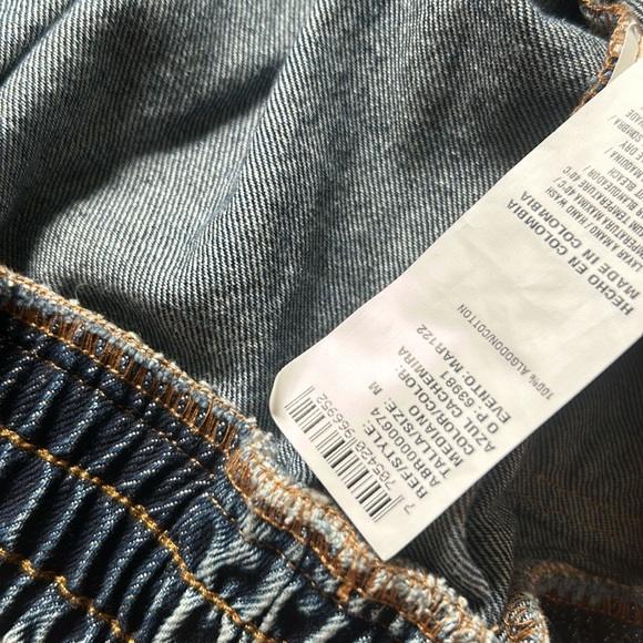 Topmark Two Toned Black Blue Denim Bomber Jacket Size Medium - Picture 6 of 8